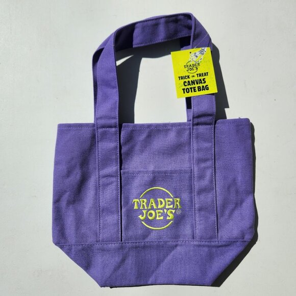NEW Trader Joe's Purple Mini Tote Trick or Treat Canvas Bag Halloween Trader Joe - Picture 4 of 9